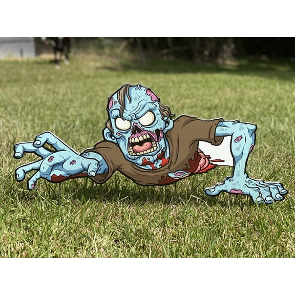 Blue Zombie Crawling Out Of Ground Halloween Yard Decor