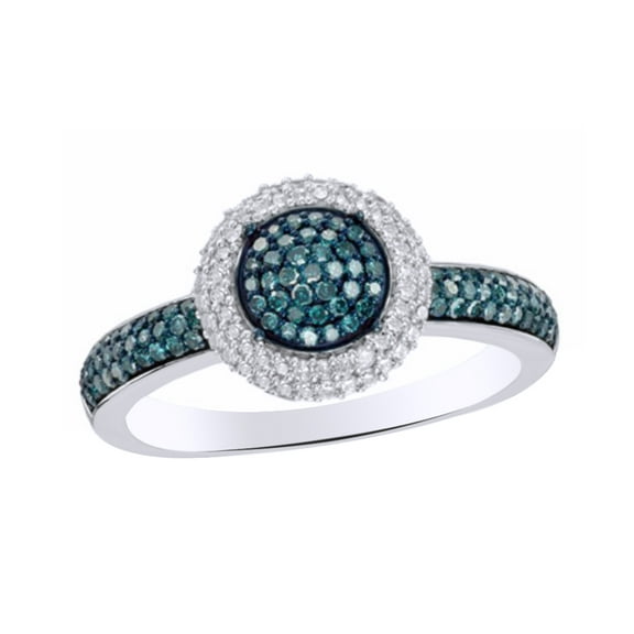 AFFY Blue & White Natural Diamond Cluster Ring In 10k White Gold (0.5 Cttw)