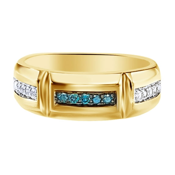 AFFY Blue & White Natural Diamond Engagement Ring In 10k Yellow Gold (0.25 Cttw)