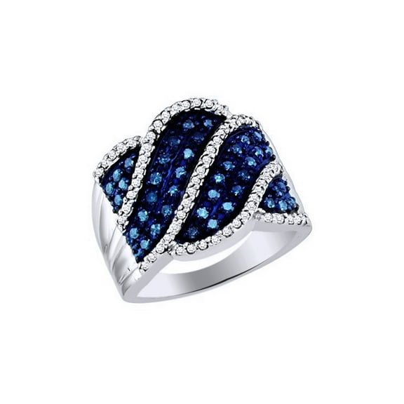 AFFY Blue & White Natural Diamond Fashion Engagement Ring In 10k White Gold (0.75 Cttw)