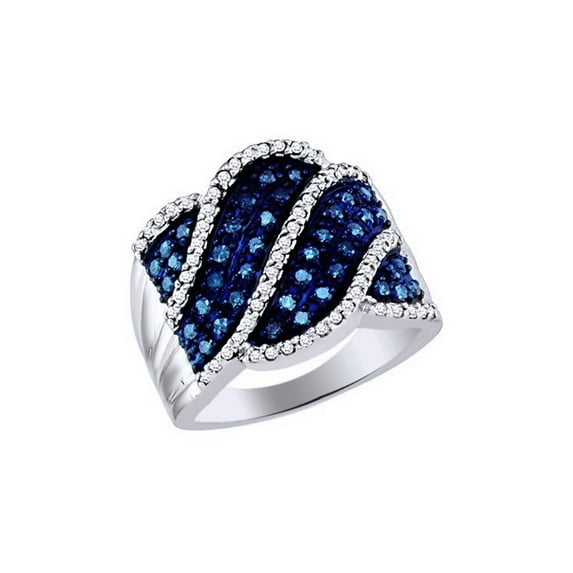 AFFY Blue & White Natural Diamond Fashion Engagement Ring In 10k White Gold (0.75 Cttw)