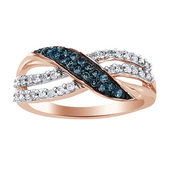 AFFY Blue & White Natural Diamond Fashion Ring In 10k Rose Gold (0.33 Cttw)