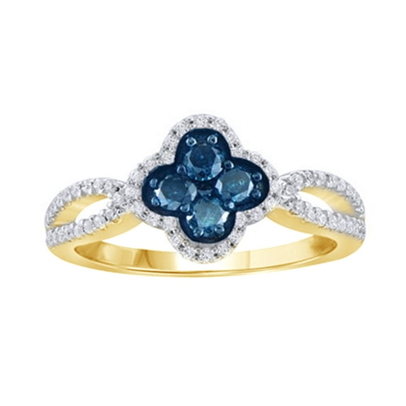 AFFY Blue & White Natural Diamond Fashion Ring In 10k Yellow Gold (0.5 Cttw)