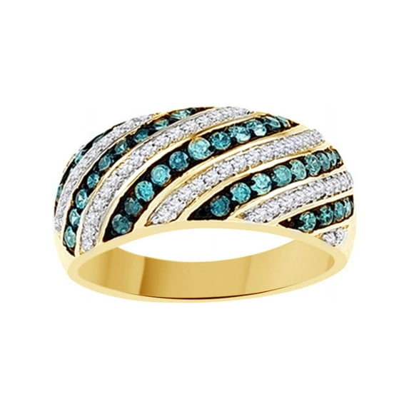 AFFY Blue & White Natural Diamond Fashion Ring In 10k Yellow Gold (1 Cttw)