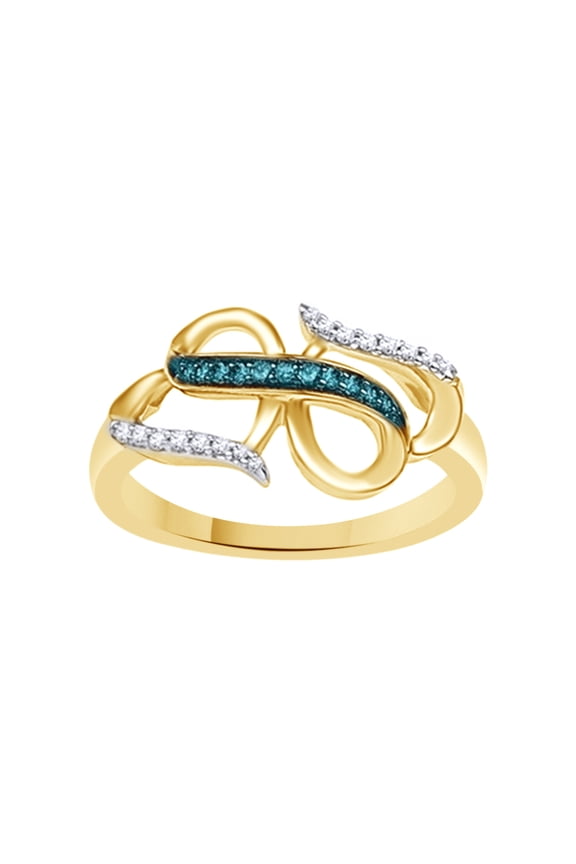 Blue & White Natural Diamond Infinity Heart Fashion Ring In 10k Yellow Gold (0.1 Cttw)