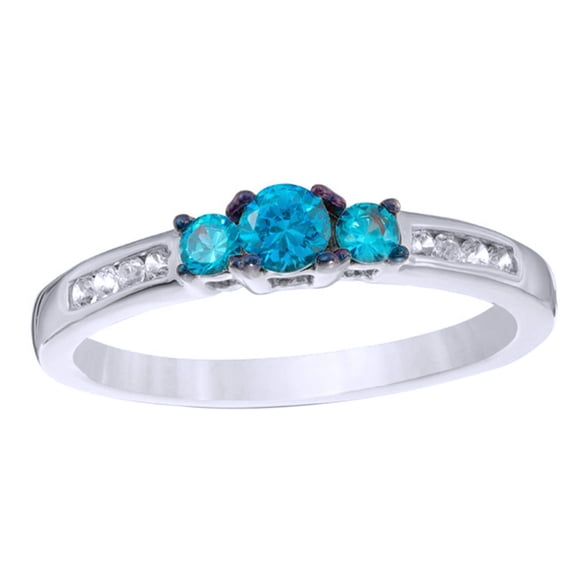 AFFY Blue & White Natural Diamond Three Stone Engagement Ring in 10k Solid Gold (0.37 Cttw) By