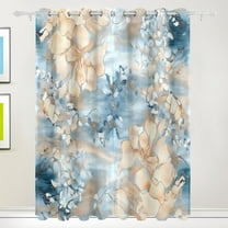 Blue and Beige Flower Blackout Curtains for Living Room Bedroom 55W x 72/84L Insulated Window Drapes 2 Panels