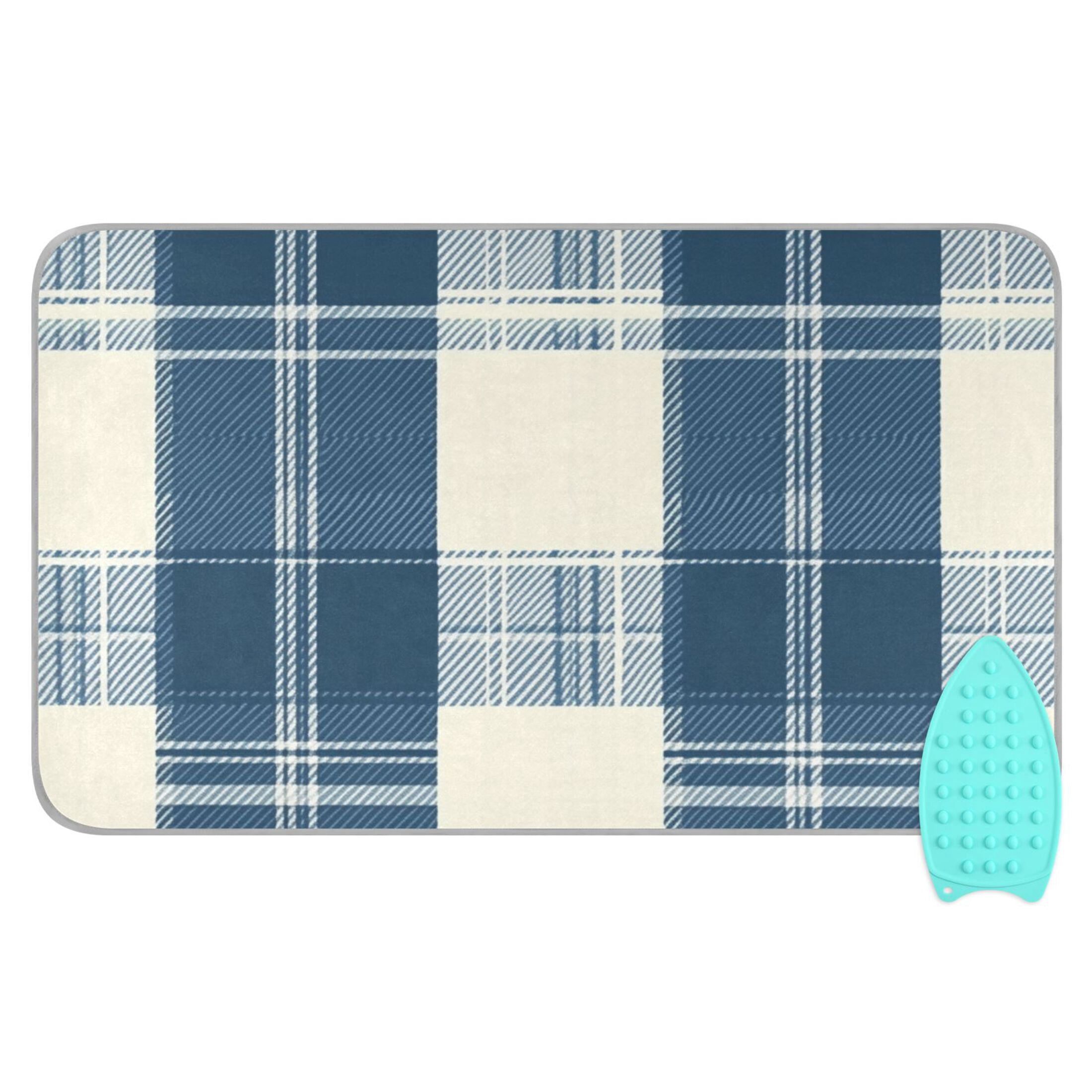 Blue and Beige Wide Plaids Ironing Mat Blanket Portable Travel Ironing Pad Heat Resistant Pad 47.2" x 27.6”