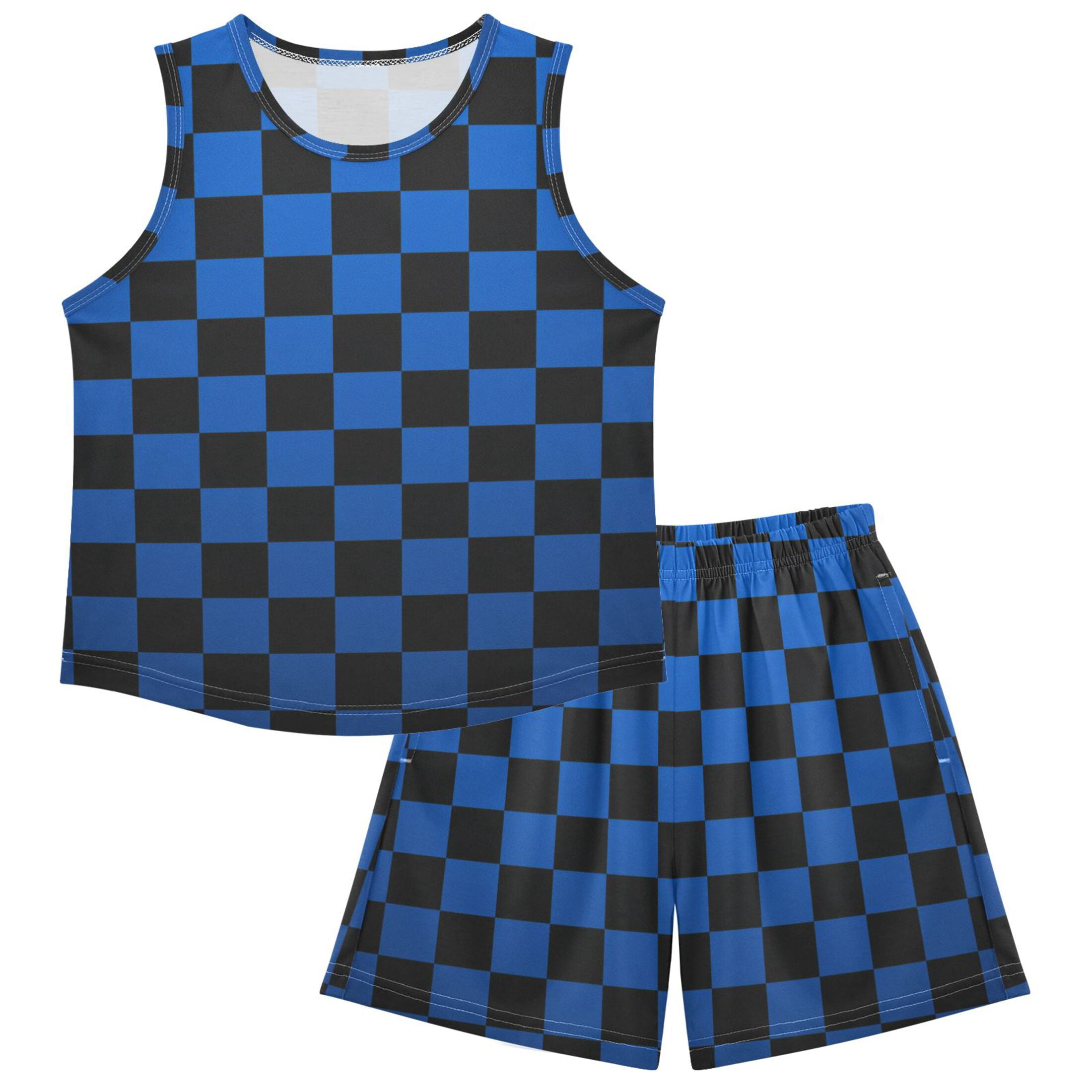 Blue and Black Checkerboard Seamless Pattern Pajamas Set Sleeveless ...