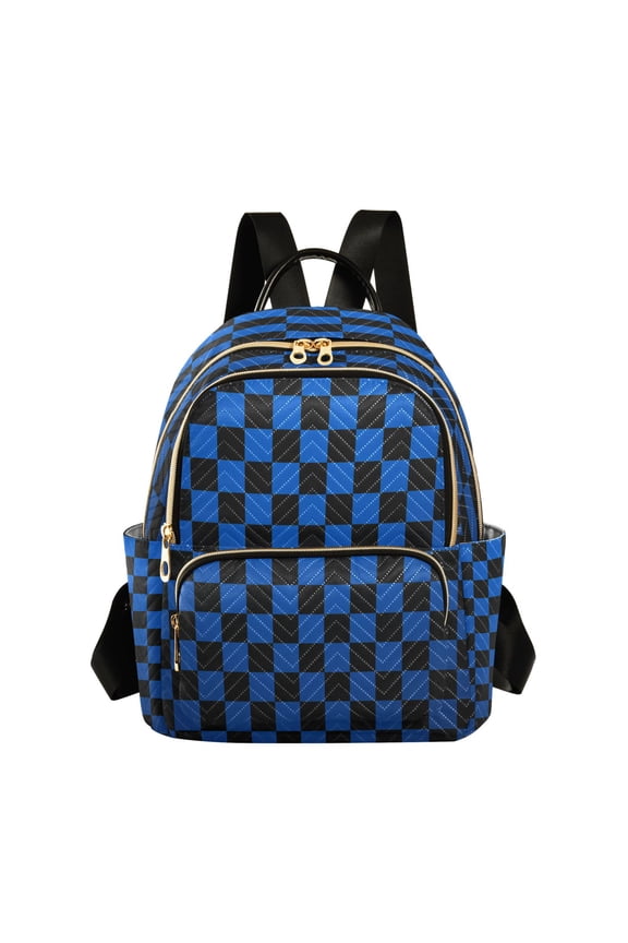 Blue and Black Checkerboard Seamless Pattern Quilted Backpack Fashion Daypack Commuter Bag for Women 14 L