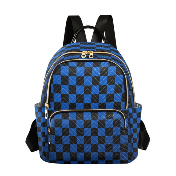 Blue and Black Checkerboard Seamless Pattern Quilted Backpack Fashion Daypack Commuter Bag for Women 8.5 L