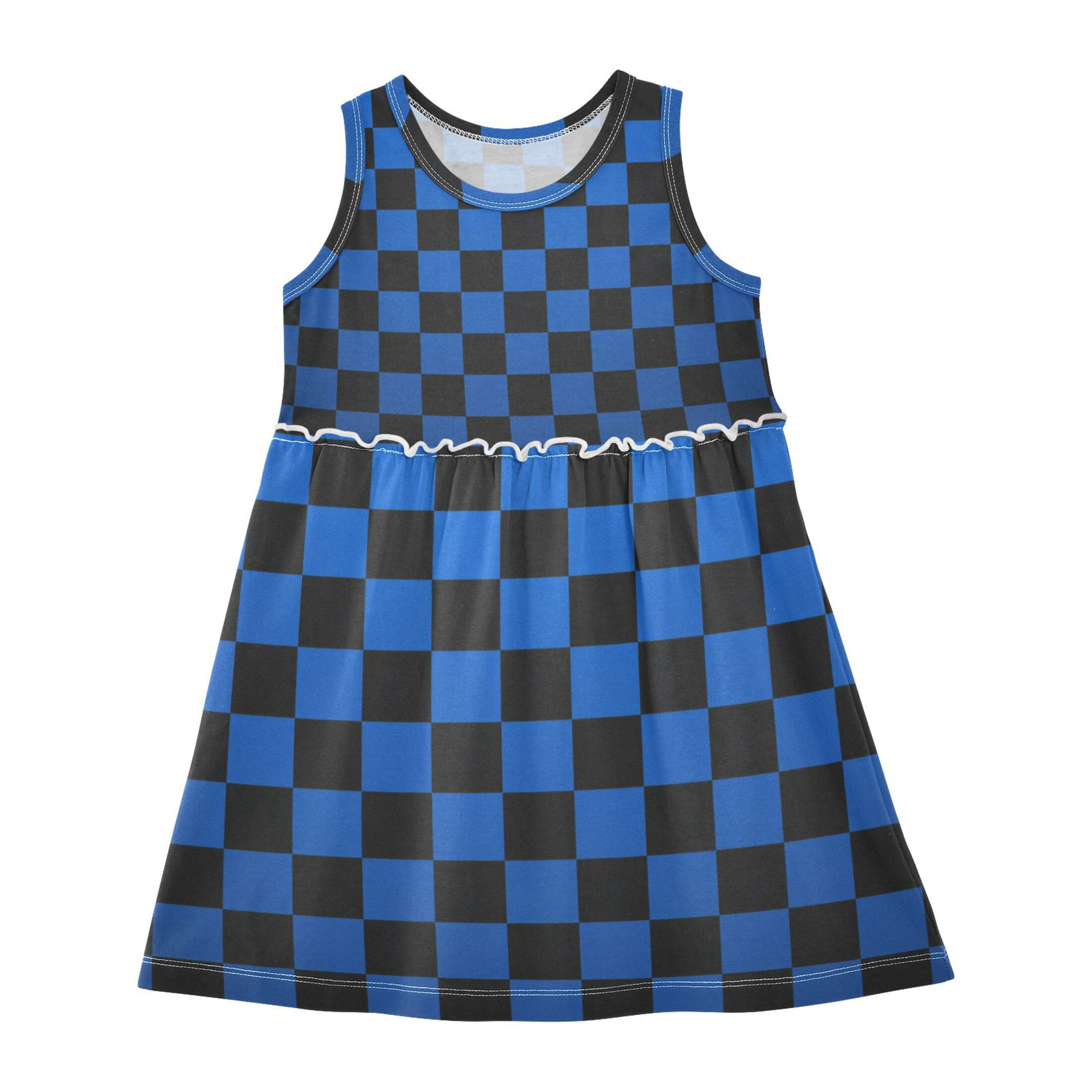 Blue and Black Checkerboard Seamless Pattern Sleeveless Dress A-Line ...