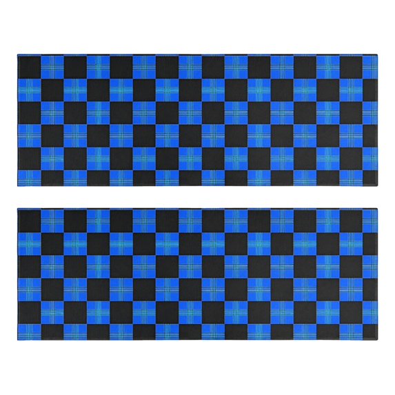 Blue and Black Checkered Pattern Anti Fatigue Kitchen Rugs Set Of 2, Non Slip Washable Decorative Floor Mats for Sink Laundry and Home Use, 17"x47"