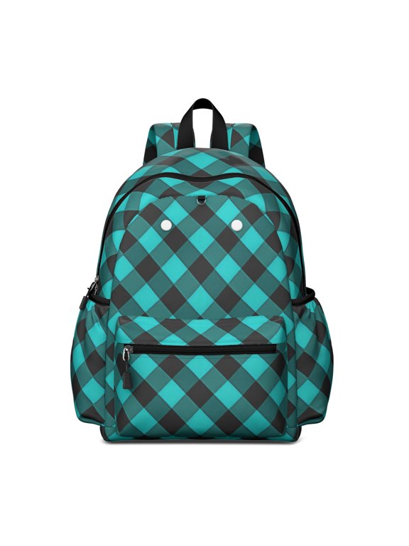 Blue and Black Checkered Pattern Backpack for School, Cute School Bag with Adjustable Shoulder Straps and Padded Back, 13.4"x11"x4.7"