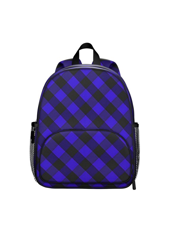 Blue and Black Checkered Pattern Backpack for School, Cute School Bag with Adjustable Shoulder Straps and Padded Back, 13.8"x11.4"x6"