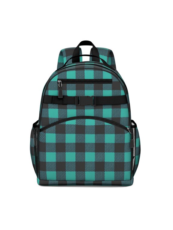 Blue and Black Checkered Pattern Backpack for School, Cute School Bag with Adjustable Shoulder Straps and Padded Back, 15.25"x11.5"x5.25"
