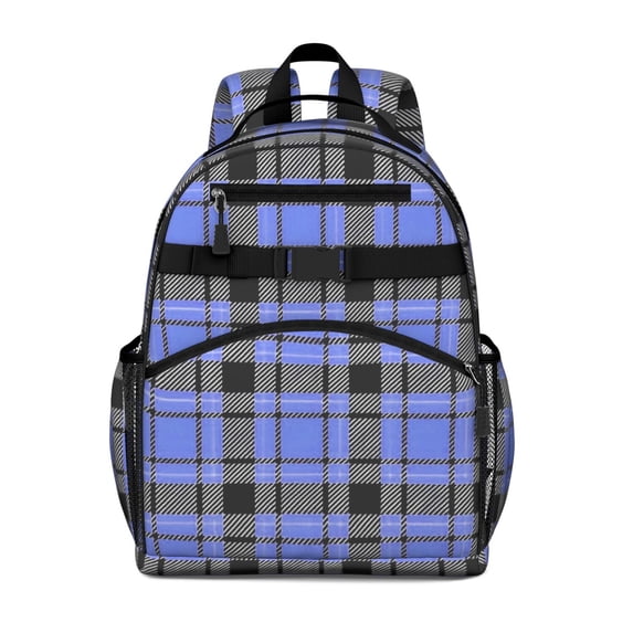Blue and Black Checkered Pattern Backpack for School, Cute School Bag with Adjustable Shoulder Straps and Padded Back, 15.25"x11.5"x5.25"