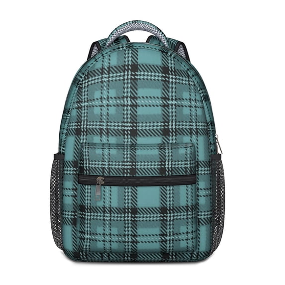 Blue and Black Checkered Pattern Backpack for School, Cute School Bag with Adjustable Shoulder Straps and Padded Back, 15.3"x11"x6.7"