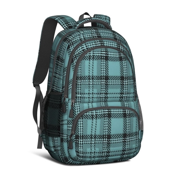 Blue and Black Checkered Pattern Backpack for School, Cute School Bag with Adjustable Shoulder Straps and Padded Back, 16.9"x12.6"x5.9"