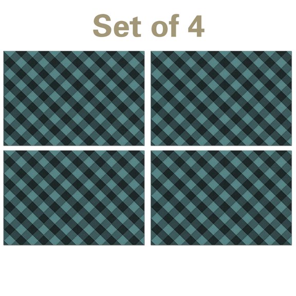 Blue and Black Checkered Pattern Linen-look Placemats Set Of 4, Outdoor Picnic Placemats Heat Resistant Gift Ideas for Home Decor BBQ,11.8" X 17.7"