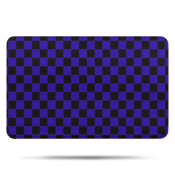 Blue and Black Checkered Pattern Non Slip Microfiber Bathroom Rugs, Soft Rubber Backing Bath Mats for Bathroom Floor Tub and Shower,17"x27"