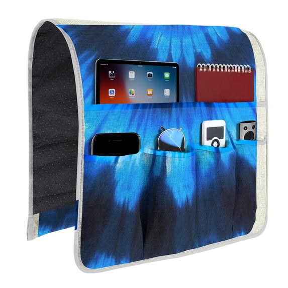 Blue and Black Tie Dye Pattern Armrest Organizer, Sofa Armrest Storage ...