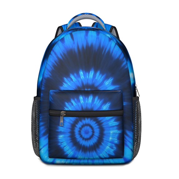 Blue and Black Tie Dye Pattern Backpack for School, Cute School Bag with Adjustable Shoulder Straps and Padded Back, 15.3"x11"x6.7"