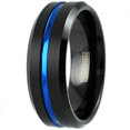 thumbnail image 1 of Blue and Black Wedding Band Ring - Unisex Wedding Rings Brushed Finish 8mm, 1 of 5