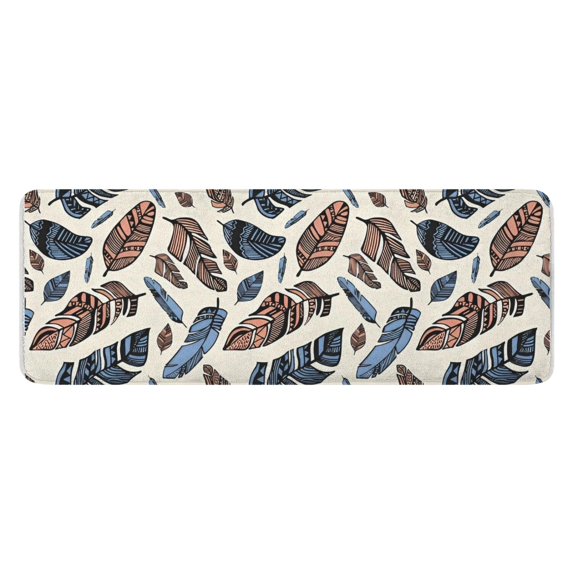 Blue and Brown Feather Pattern Kitchen Rug Mat,Kitchen Runner Rugs Non Skid Washable,Decorative Kitchen Floor Mats for Kitchen,Sink,Laundry,17"x47.2"