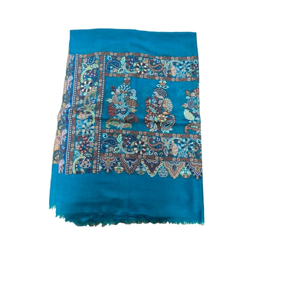 Blue and Brown Woollen Scarves for Women with Paisley Motif prints and Solid Borders Perfect Accessory for Fall/Winter