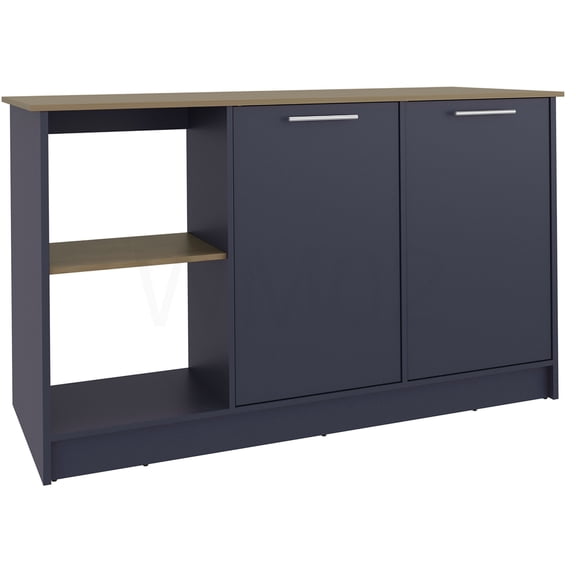 Blue and Cream Kitchen Island with Storage, Modern Dining Countertop and Double Door Cabinet for Kitchen Organization