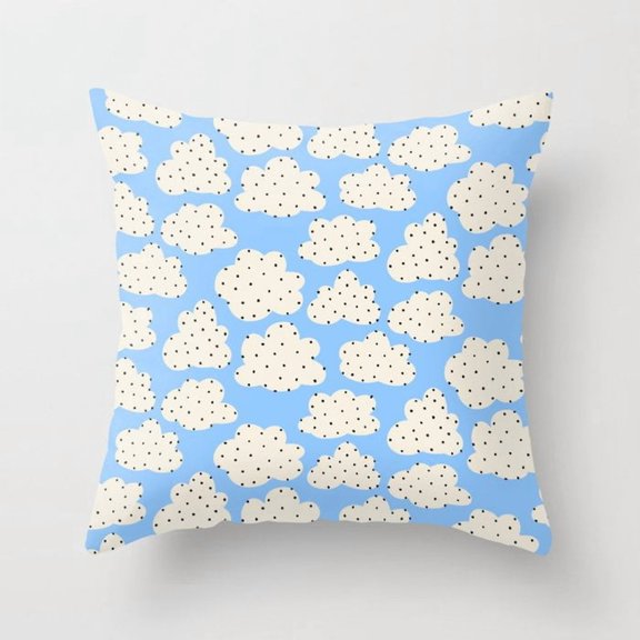 Blue and Cream Polka Dot Cloud 2-Sided Polyester Velvet Throw Pillow Cover Only, Envelope, No Insert