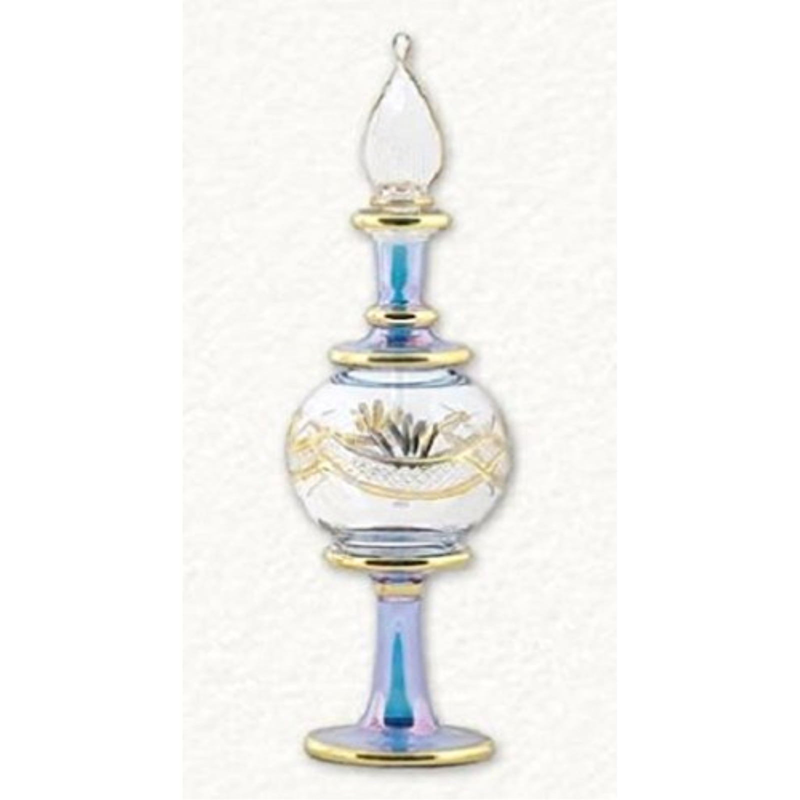 Blue and Gold Etched Ball Egyptian Blown Glass Perfume Bottle Made Egypt