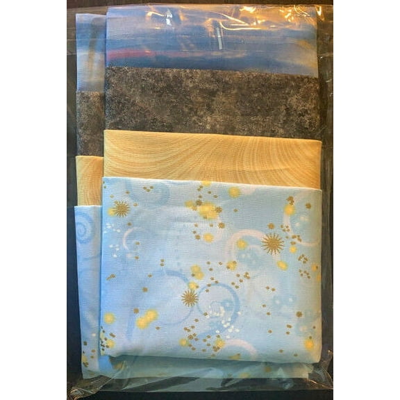 Blue and Gold Fat Quarter Four Pack Solid and Novelty Sues Creating Cottage