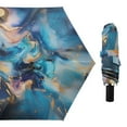thumbnail image 1 of Blue and Gold Fluid Marble Compact Sun Umbrella Windproof Travel Umbrellas for Rain Strong Portable UV Protection, 1 of 8