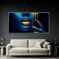 thumbnail image 1 of Blue and Gold Lips Abstract Woman Face Art Print Poster Decor For Living Room Bedroom, Stretched Canvas Size 16x24, 1 of 4