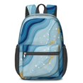 thumbnail image 1 of Blue and Gold Marble Pattern 17" Waterproof Oxford School Backpacks for Teens, S-Shape Padded Straps, for School, Travel, Hiking, Camping, 1 of 5
