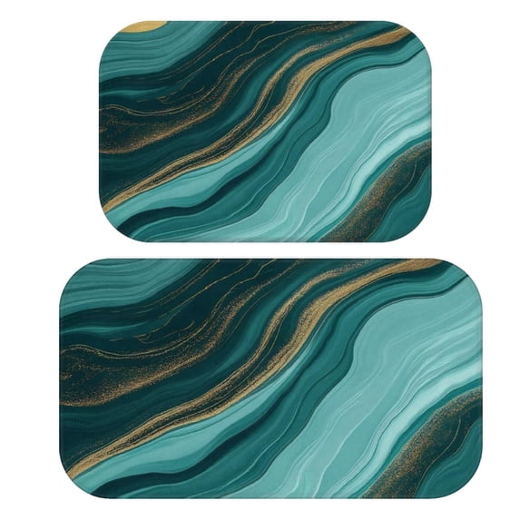 Blue and Gold Marble Pattern Bath Mat Set Of 2,Non-Slip Rug for Bathroom,Kitchen,Bedroom,Entrance, 30x17 and 23.5x15.7 Inches