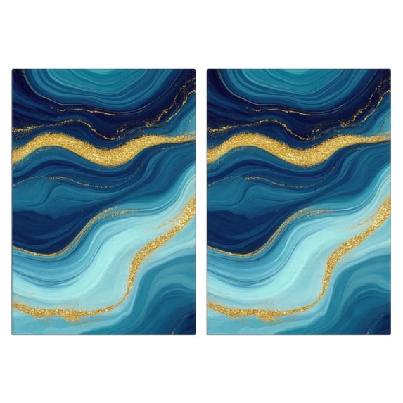 Blue and Gold Marble Pattern Kitchen Towels Set Of 2, Microfiber Dish ...