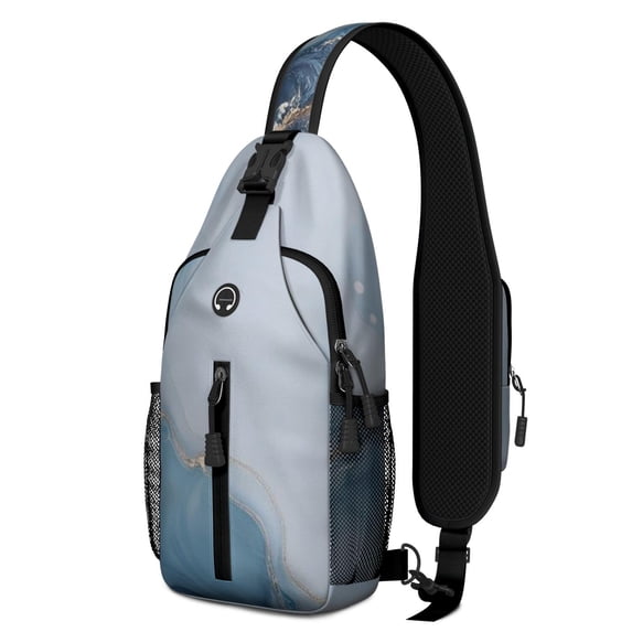 Blue and Gold Marble Pattern Sling Backpack, Travel Shoulder Pack with ...