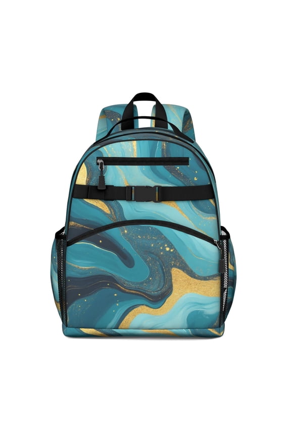 Teal Gold Marble Backpack for School,Cute School Bag,Schoolbag with Adjustable Shoulder Straps & Padded Back,15.25"x11.5"x5.25"