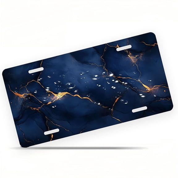 Blue and Gold Marbling Funny Personalized License Plate Rust-proof Stainless Steel Metal License Plate Suitable For Men And Women 12.2" x 6.2"