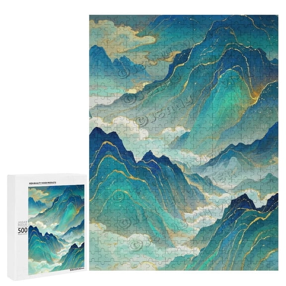 Blue and Gold Mountain 500 Piece Puzzle, Stunning Scenic Design for Adults, Finished Size 21 x 15 Inches
