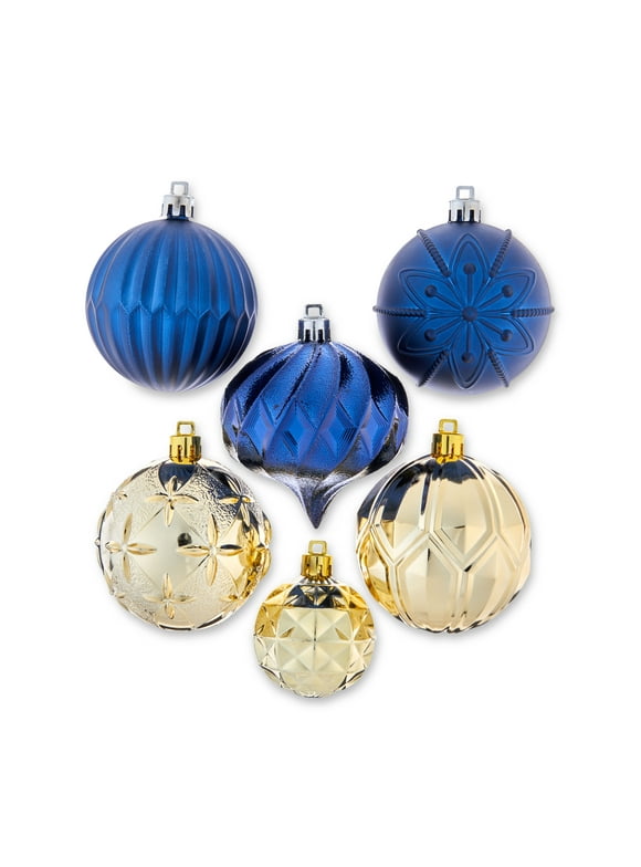 Blue and Gold Shatterproof Christmas Ball Ornaments, 50 Count, by Holiday Time