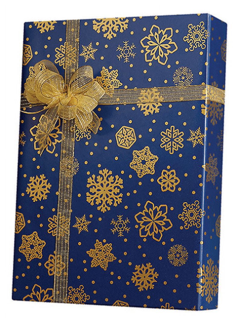 Blue and Gold Sparkling Snowflakes Birthday / Special Occasion Gift Wrap  Wrapping Paper-16ft 