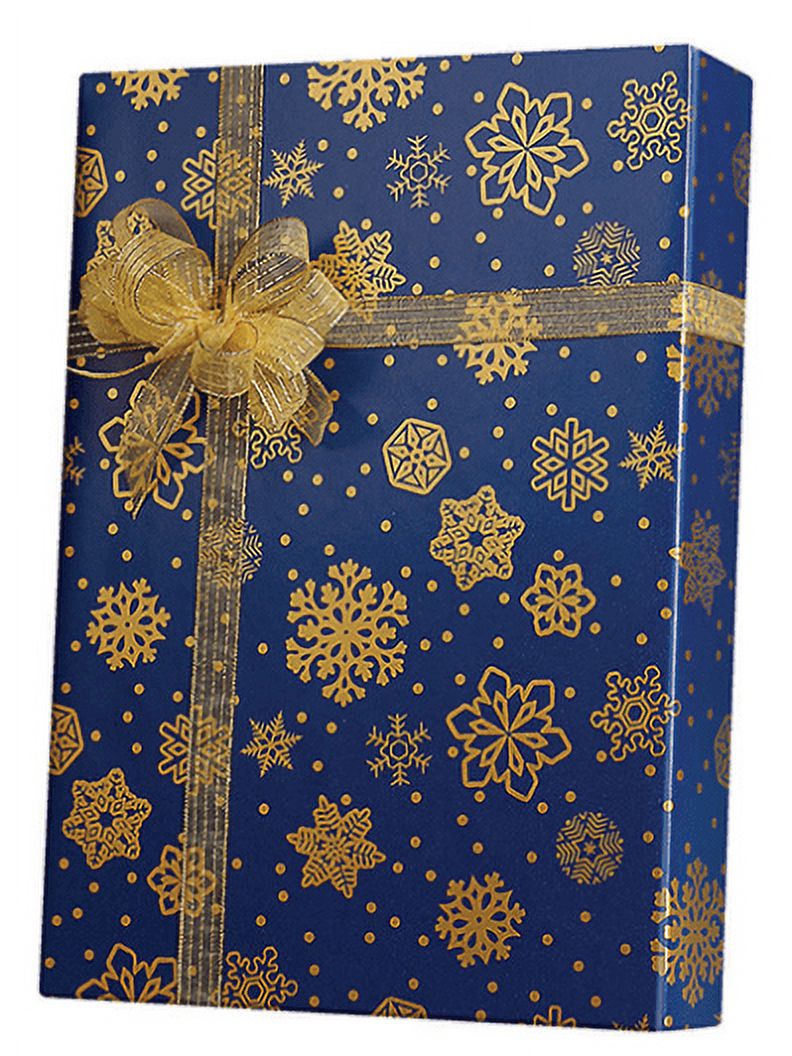 Blue and Gold Sparkling Snowflakes Birthday / Special Occasion Gift Wrap Wrapping Paper-16ft - image 1 of 1