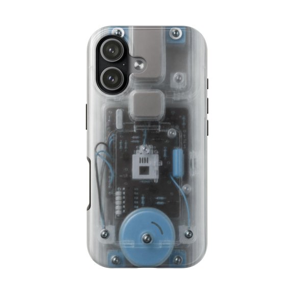 Blue and Gray 90S Y2K Gadget Aesthetics Tough Phone Case, Dual-Layer Protective Cover for iPhone