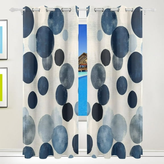 Blue and Gray Circle Blackout Curtains for Living Room Bedroom 55W x 72/84L Insulated Window Drapes 2 Panels