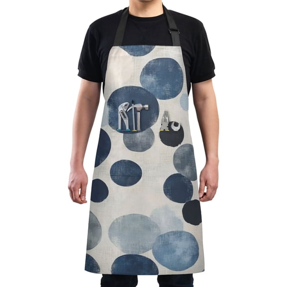 Blue and Gray Circle Chef Kitchen Apron with Pockets for Women Waterproof Aprons for Cooking Baking