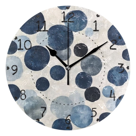Blue and Gray Circle Round Wall Clock Silent Battery Operated Home Decor for Living Room Bedroom